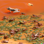 DALL·E 2023-01-10 05.36.13 - Frogs and locusts and lice jump out of the river whose water is red.png