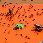 DALL·E 2023-01-10 05.36.16 - Frogs and locusts and lice jump out of the river whose water is red.png